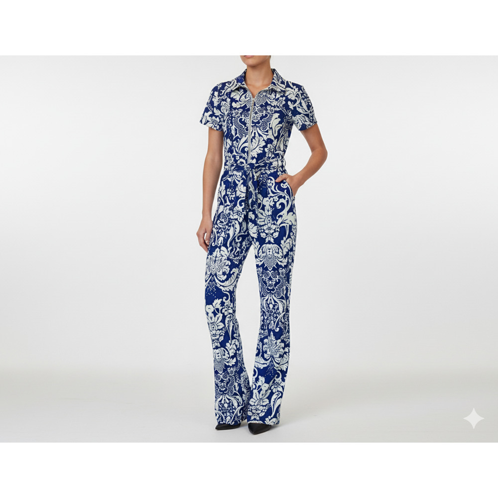Belted Wide Leg Jumpsuit - Roman Holiday Blue - Size 29